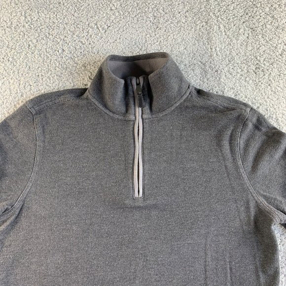 Banana Republic Sweater Mens Medium Gray Birdseye 1 Waffle Knit Pullover 1/4 Zip - Picture 4 of 12
